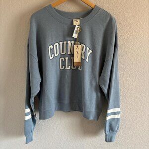 White Crow Country Club Women’s Blue and White Crew Neck Sweatshirt NWTs
